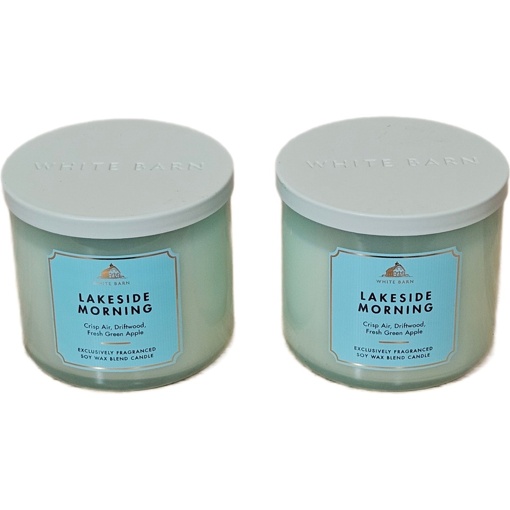 White Barn Lakeside Morning Candle Set 14.5oz Blue New 3-Wick Soy Blend 2-Pack